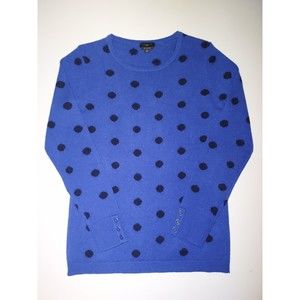 Ladies Talbot 100% Pure Cashmere Royal Blue W/Black Polka Dots Sweater Size P